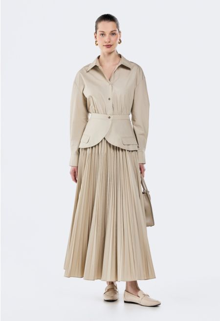 Pleated Dress With Detachable Overlay 