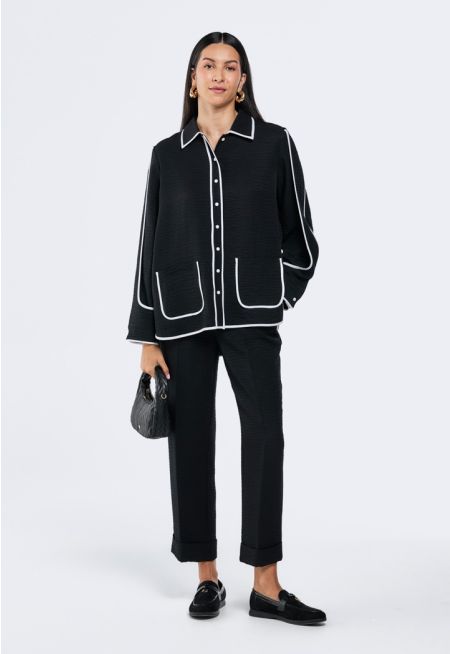 Crinkled Folded Hem Trousers