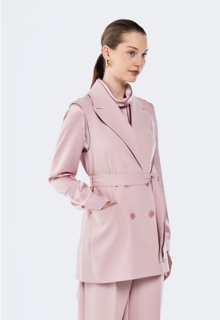 Notched Collar Belted Gilet