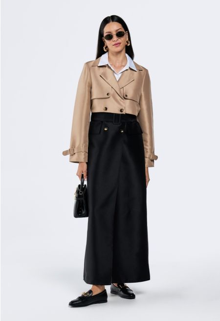 Notched Collar Belted Trench Coat