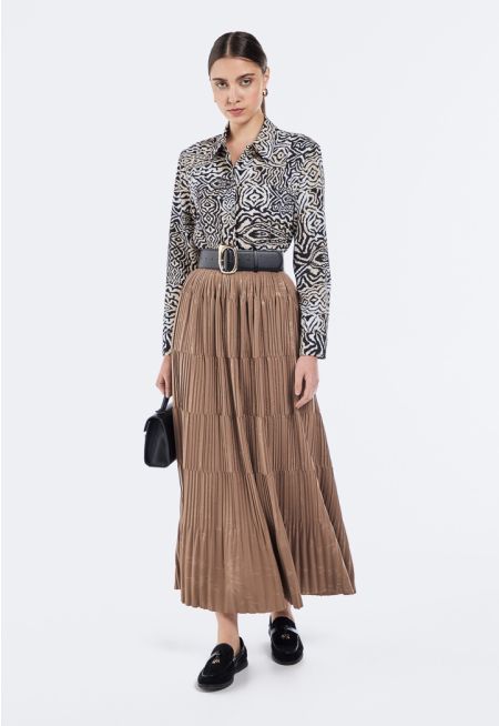 Jacquard Pleated Maxi Skirt
