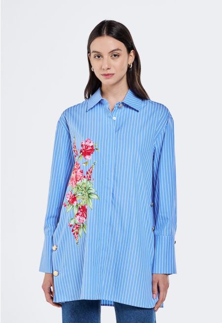 Striped Shirt With Printed Motif