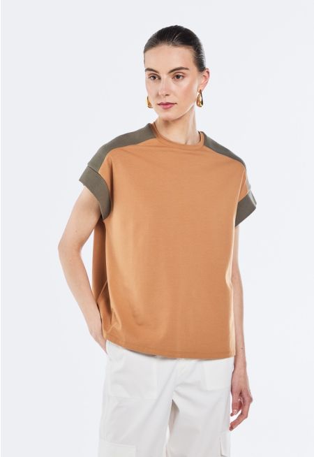 Contrast Cap Sleeve T-Shirt