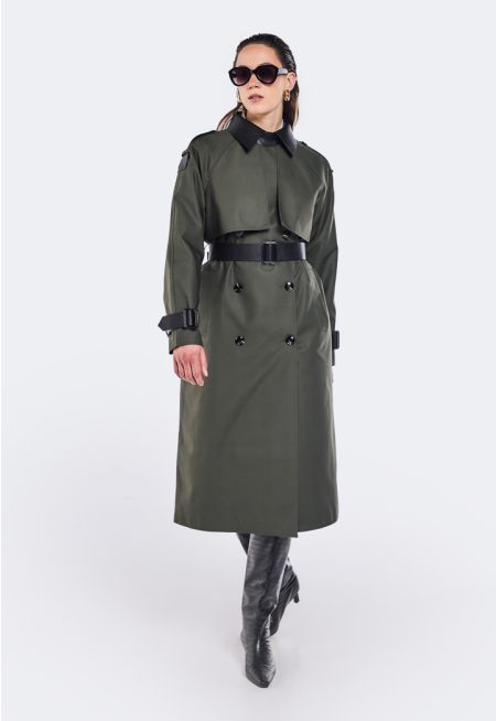 Contrast Belted Trench Coat