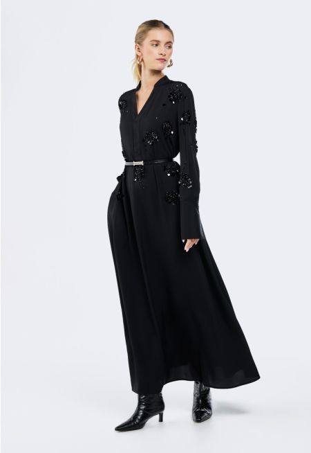 Textured Floral Sequin Embellished Dress