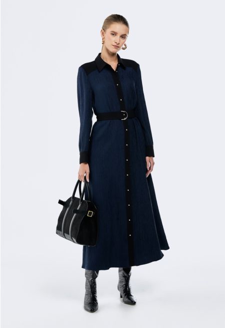 Contrast Belted Dress