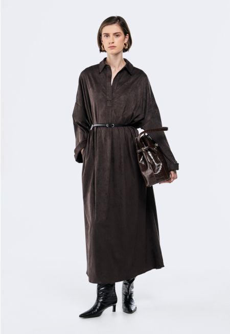 Suede Belted Maxi Dress