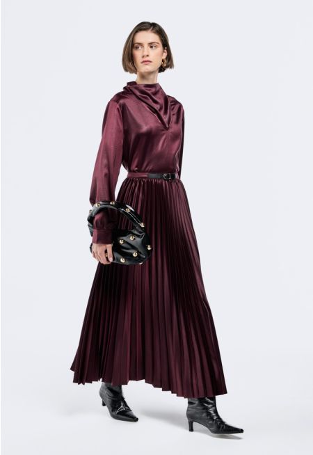 Crinkled Jacquard Satin Skirt 