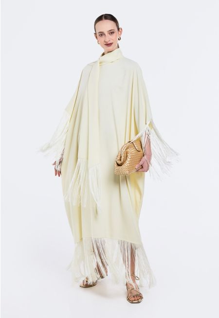 Tassel Hem Cape Dress With Scarf