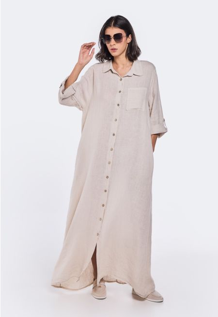 Solid Maxi Linen Shirt Dress