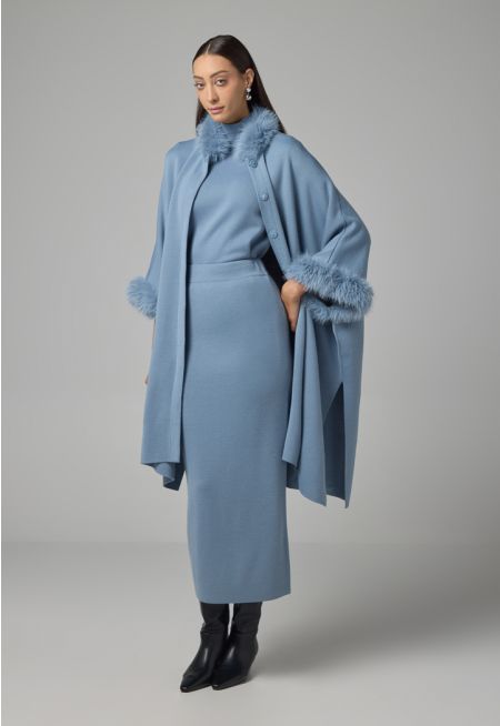 Knitted Faux Fur Poncho