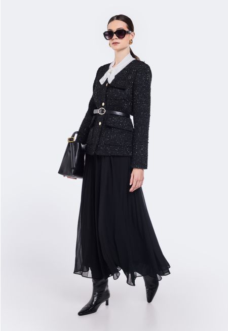 Pleated Dress With Tweed Jacket