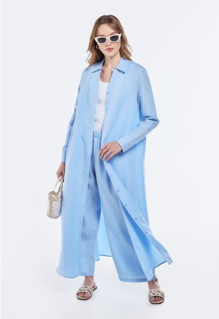 Solid Belted Linen Shirt Dress
