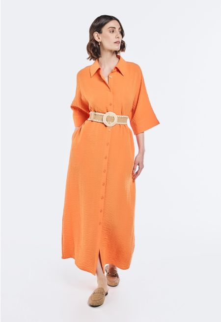 Crinkled Belted Dress