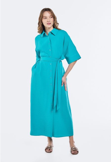 Crinkled Belted Dress