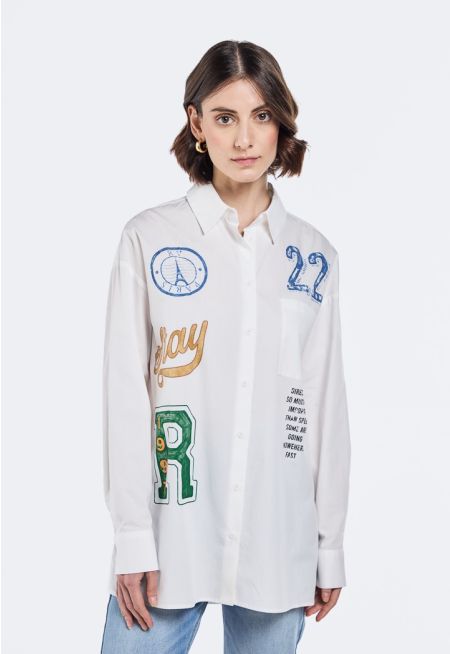 Printed Motif Drop Shoulder Shirt