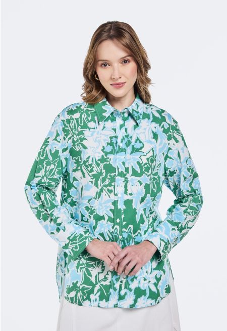 Floral Print High Low Shirt