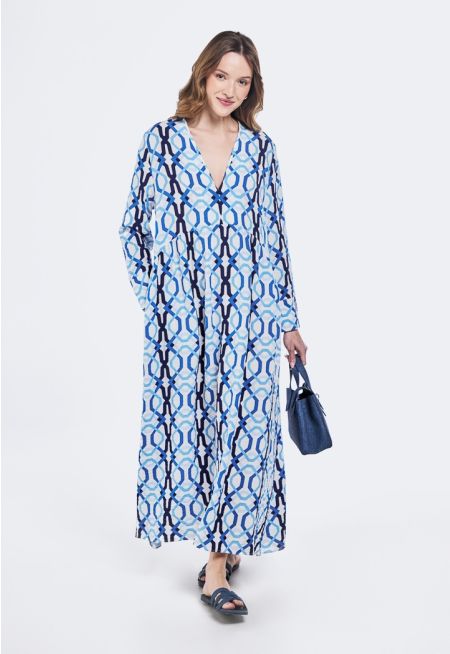 V-Neck Printed Crinkled Dress