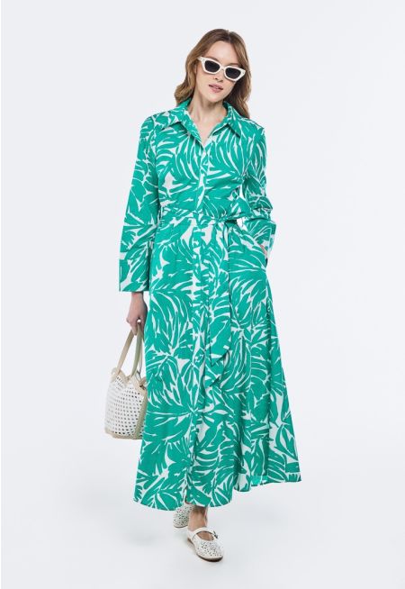 Printed Belted Shirt Dress
