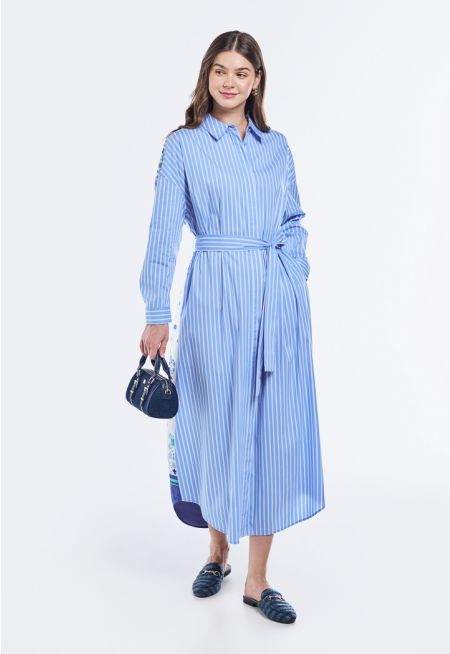 Back Print Striped Shirt Dress