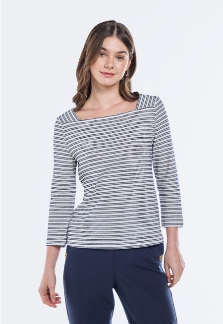 Long Sleeve Contrast Striped Blouse