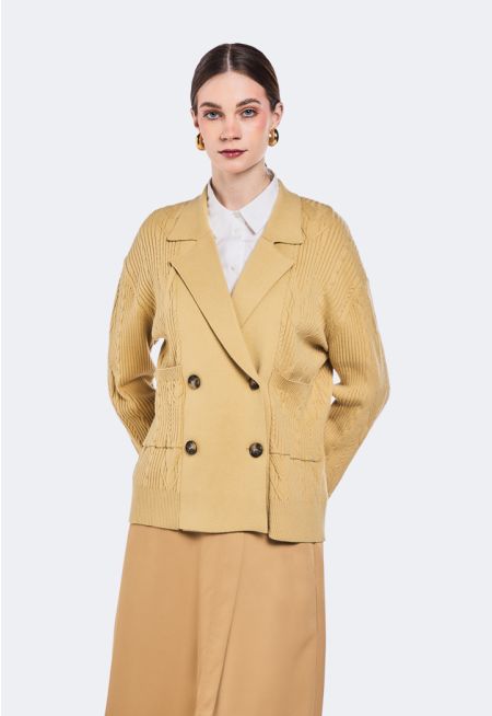 Knitted Notched Collar Cardigan