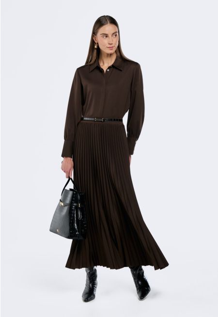 Solid Pleated Maxi Skirt