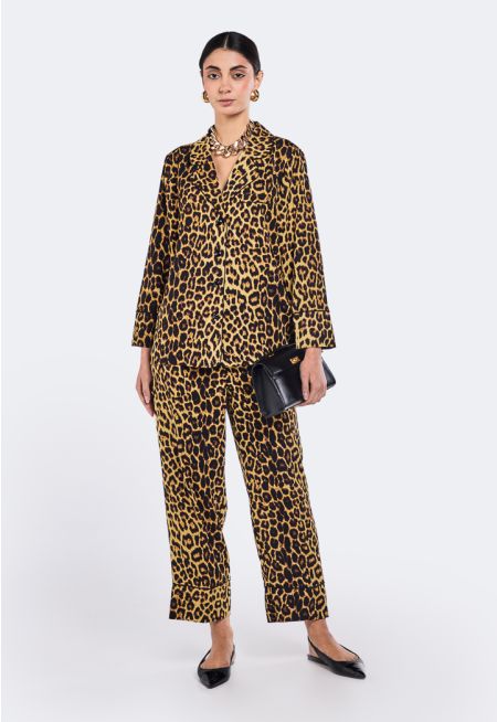 Leopard Print Straight Cut Trousers