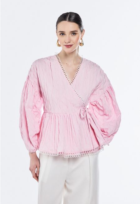 Lace Trim Wrap Blouse