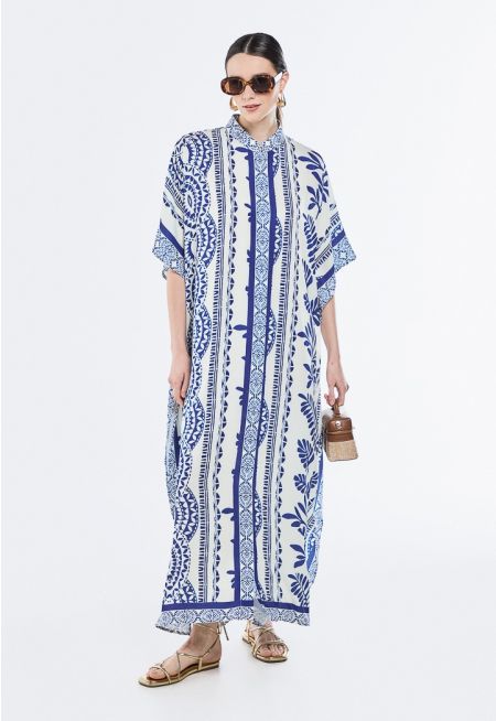 Printed Side Slit Shirt Dress