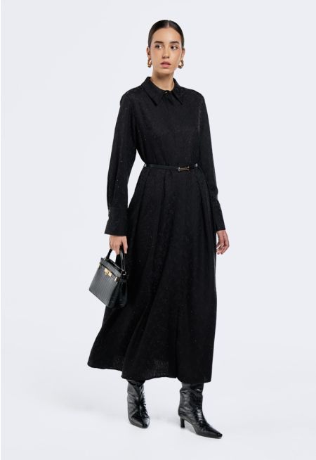 Crystal Embellished Jacquard Dress