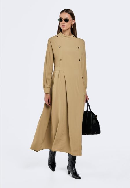 Button Embellished Pleated Dress