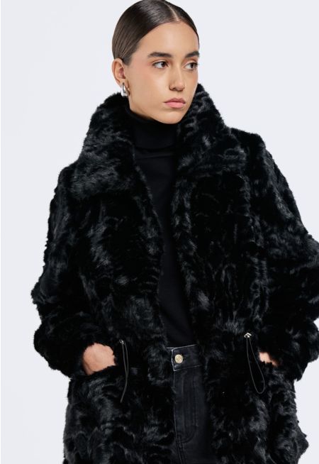 Drawstring Faux Fur Jacket