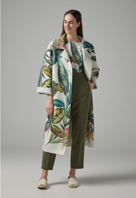 Floral Print Flared Belted Coat