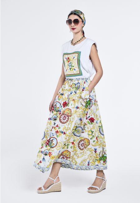 Printed Flared Maxi Skirt