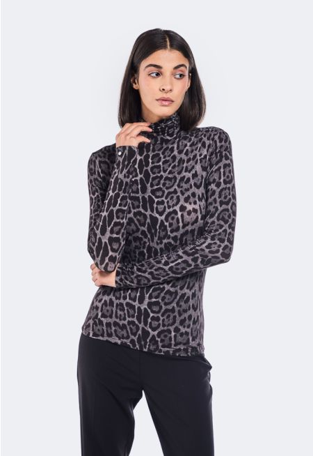 High Neck Printed Top