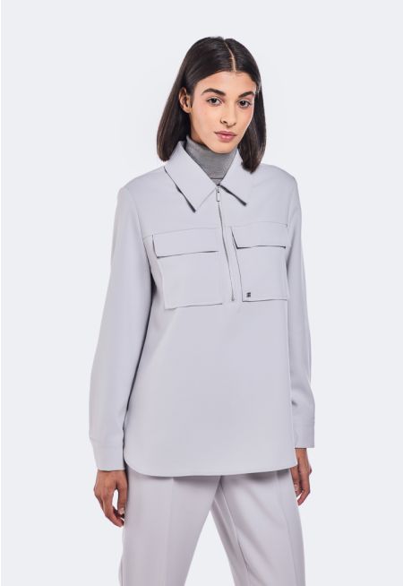 Solid Half Zip Blouse