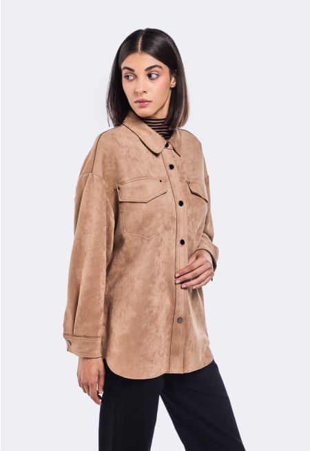 Solid Velvet Shirt Jacket