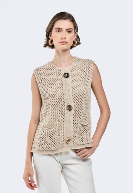 Metallic Button Crochet Vest