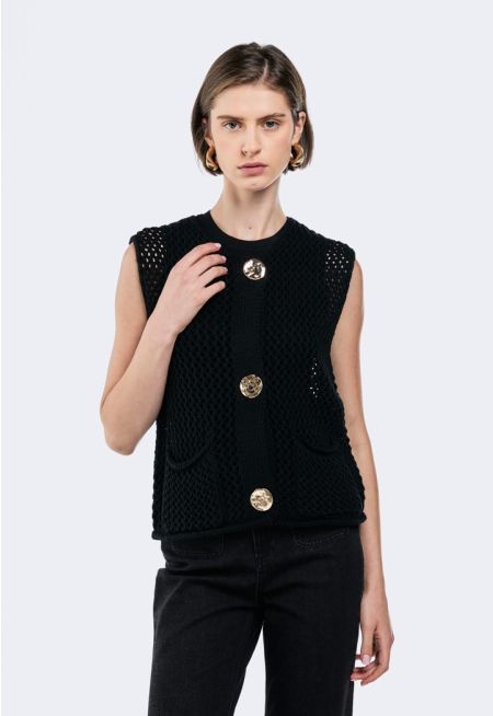 Metallic Button Crochet Vest