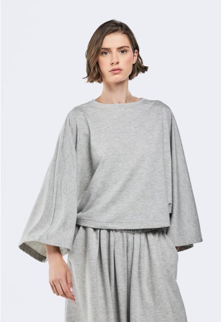 Solid Batwing Sleeves Top