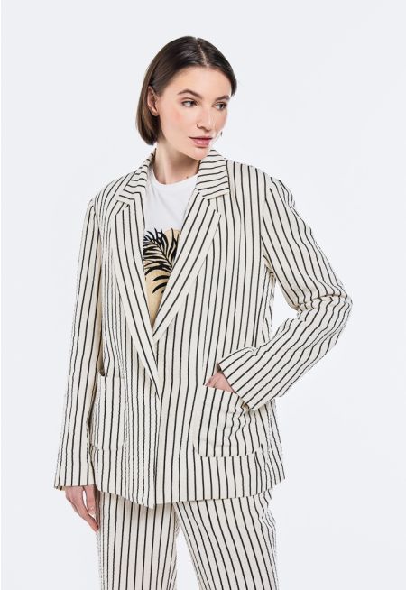 Notched Collar Striped Blazer