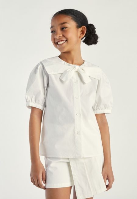 Solid Tie Neck Shirt