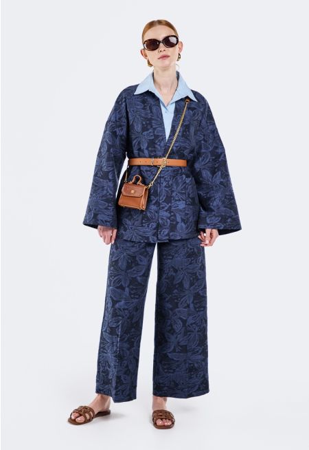 Floral Jacquard Full-Length Trousers