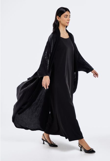 Crinkled Metallic Chiffon Abaya