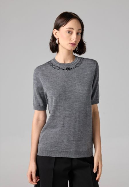 Solid Knitted Short Sleeve Top