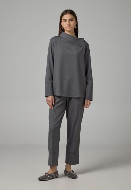 Elasticated Waist Folded Hem Trousers