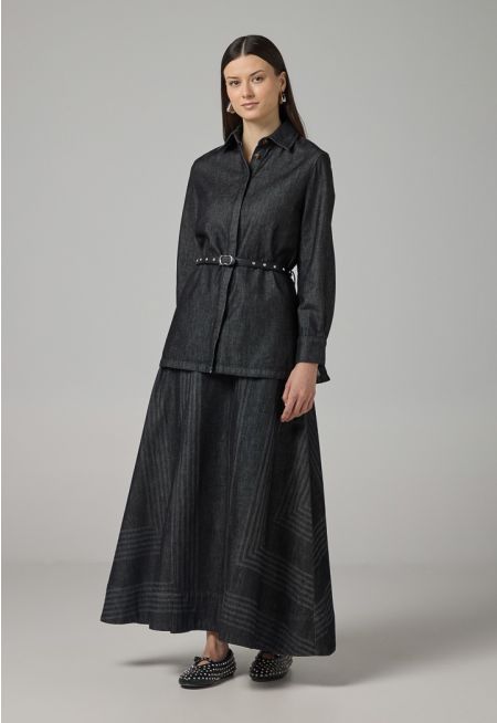 Flared Denim Maxi Skirt