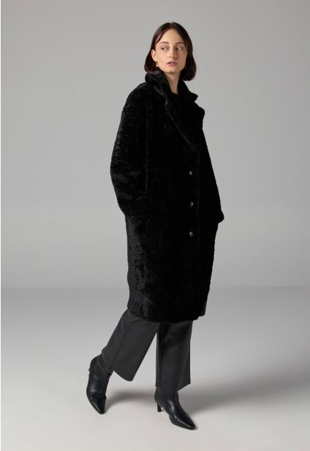 Long Sleeve Solid Midi Teddy Coat