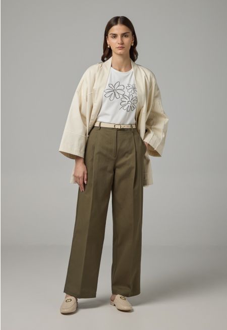 Straight Cut Solid Denim Trousers